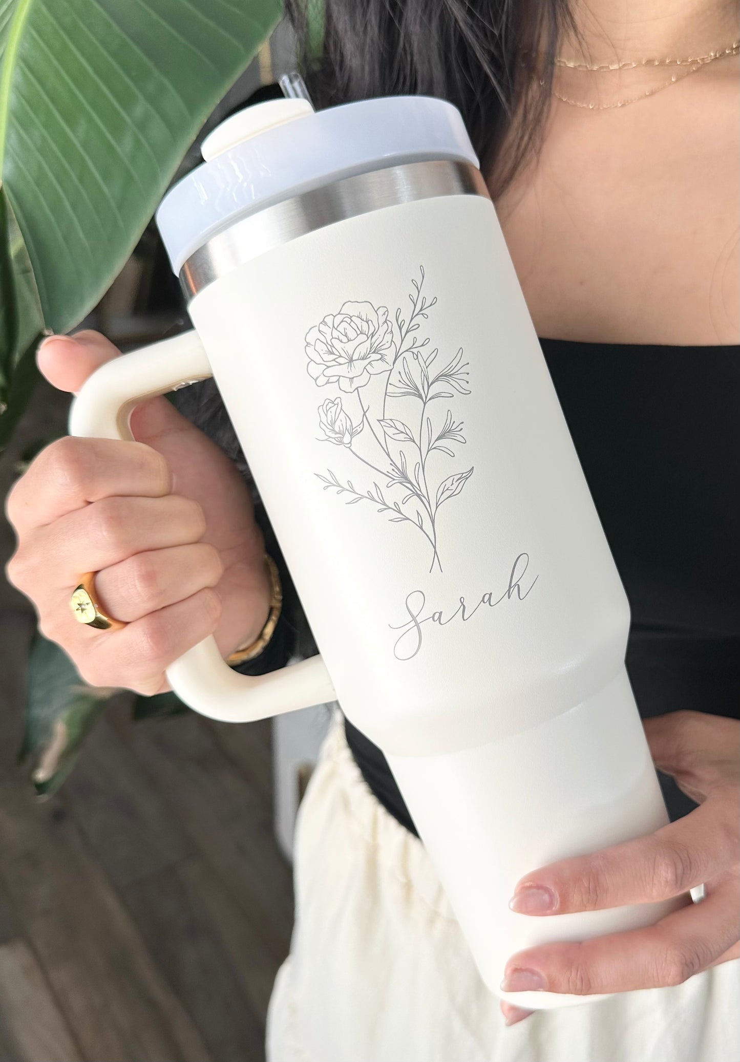 Personalized Birth Flower 40oz Tumbler with Handle