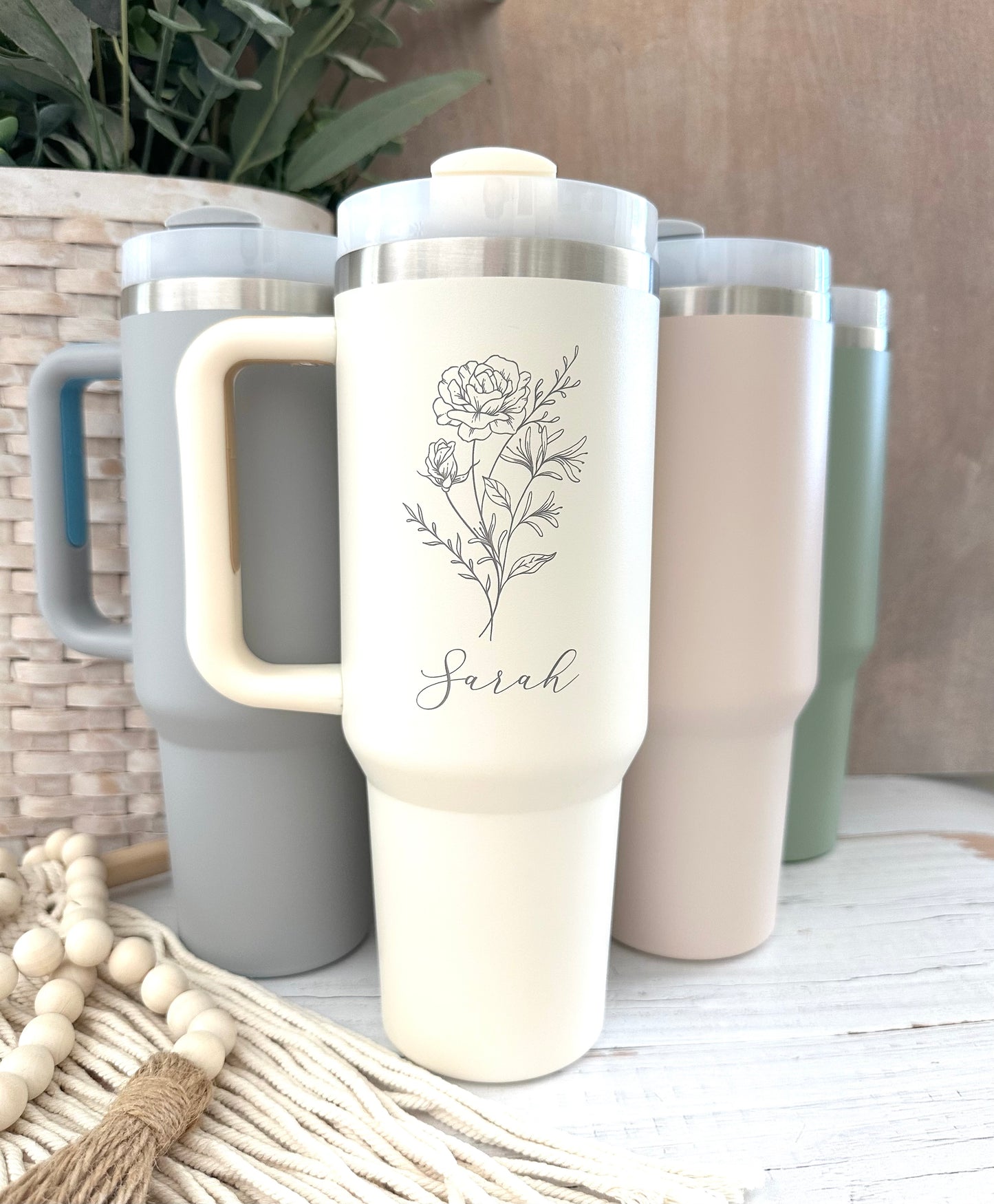 Personalized Birth Flower 40oz Tumbler with Handle