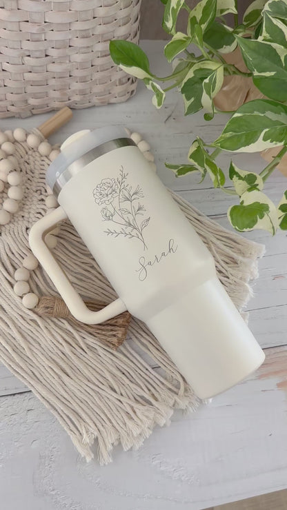 Personalized Birth Flower 40oz Tumbler with Handle